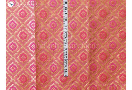 Home Décor Crafting Coral Brocade Fabric by the Yard Wedding Dress Jackets Indian Blended Banarasi Dress Material Sewing Cushion Cover 