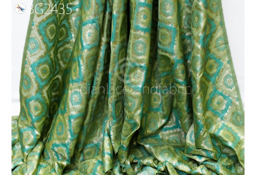 Indian Blended Banarasi Pistachio Brocade Fabric by the Yard Wedding Dress Jackets Dress Material Sewing Cushion Cover Home Décor Crafting