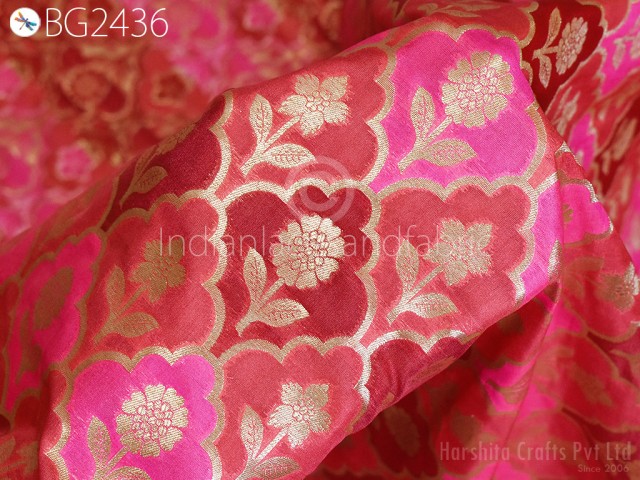 Costumes Material Red Brocade Fabric by the Yard Wedding Dress Jackets Indian Blended Banarasi Sewing Cushion Cover Home Décor Crafting