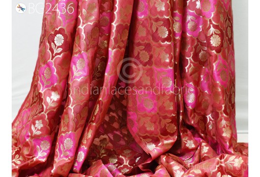 Costumes Material Red Brocade Fabric by the Yard Wedding Dress Jackets Indian Blended Banarasi Sewing Cushion Cover Home Décor Crafting