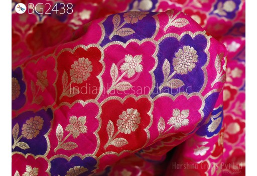 Wedding Dresses Magenta Brocade Fabric by the Yard Jackets Indian Blended Banarasi Costumes Material Sewing Cushion Cover Home Décor Crafting