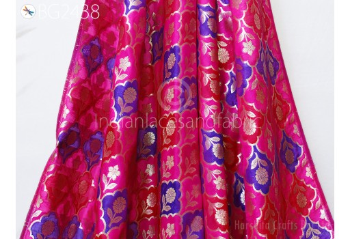 Wedding Dresses Magenta Brocade Fabric by the Yard Jackets Indian Blended Banarasi Costumes Material Sewing Cushion Cover Home Décor Crafting