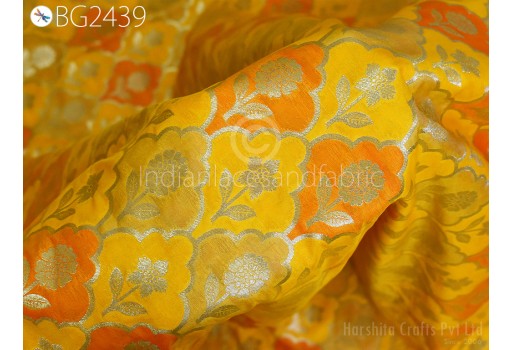 Home Décor Crafting Yellow Brocade Fabric by the Yard Wedding Dress Jackets Indian Blended Banarasi Costumes Material Sewing Cushion Cover