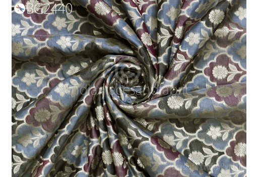 Indian Blended Banarasi Grey Brocade Fabric by the Yard Wedding Costumes Jackets Dress Material Sewing Cushion Cover Home Décor Crafting