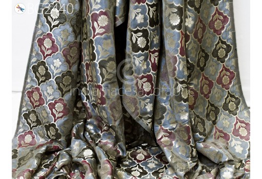 Indian Blended Banarasi Grey Brocade Fabric by the Yard Wedding Costumes Jackets Dress Material Sewing Cushion Cover Home Décor Crafting