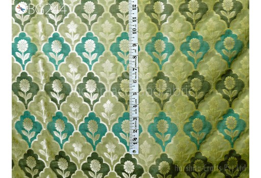Blended Banarasi Costumes Material Green Brocade Fabric by the Yard Wedding Dress Jackets Indian Sewing Cushion Cover Home Décor Crafting