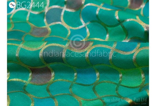 Home Décor Green Brocade Fabric by the Yard Wedding Dresses Lehenga Skirt Jackets Indian Blended Banarasi Dress Material Sewing Crafting