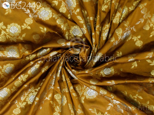 Indian Brown Brocade by the Yard Indian Fabric Banarasi Wedding Dresses Costumes Material Sewing Lehenga Skirts Jacket Curtains Upholstery