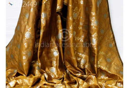 Indian Brown Brocade by the Yard Indian Fabric Banarasi Wedding Dresses Costumes Material Sewing Lehenga Skirts Jacket Curtains Upholstery