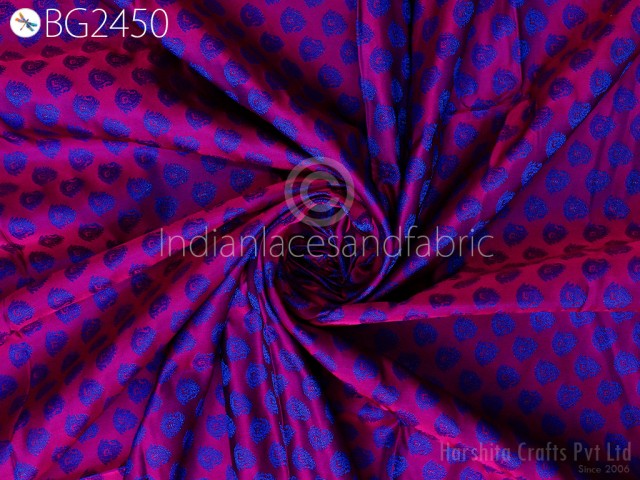 Indian Blue Silk Jacquard Blouse Fabric By The Yard Vest Coat Ties Crafting Sewing Cushion Cover Upholstery Duvet Cover Quilting Banarasi