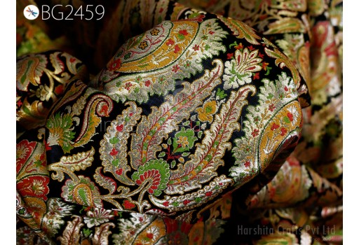 Black Heavy Banarasi Brocade by the Yard Indian Fabric Wedding Dress Material Historic Costume Banaras Knee Length Coat Sewing Upholstery Drapery