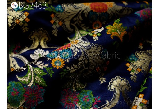 Wedding Dress Material Blue Brocade by the Yard Fabric Historic Costume Indian Banaras Knee Length Coat Sewing Upholstery Drapery