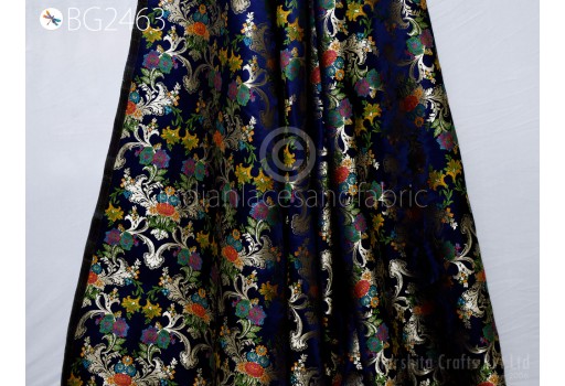 Wedding Dress Material Blue Brocade by the Yard Fabric Historic Costume Indian Banaras Knee Length Coat Sewing Upholstery Drapery