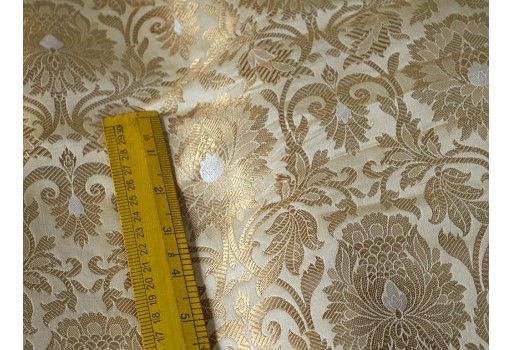 Dark Beige Gold Brocade by the Yard Banaras Blended Silk Wedding Dress Home Decor Table Runner Jacket boutique material Making Fabric festive wear clothing accessories