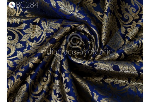 Midnight Blue Banarasi Blended Silk Fabric by the Yard for Wedding Dress cushion Covers Curtains Jackets sewing crafting Home Decor Furnishing Brocade