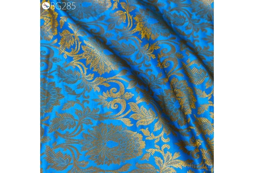 Indian Turquoise Gold Weaving Banaras Brocade by the Yard Fabric Wedding Dress Table Runner Home Decor Curtains Banarasi Cushion Cover Art Silk Sherwani Fabric