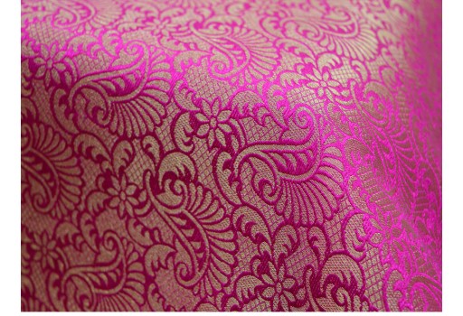 Hot pink sewing jacquard fabric skirts Indian benarse brocade by the yard wedding dress bridesmaid lehenga costumes jackets coat silk fabric
