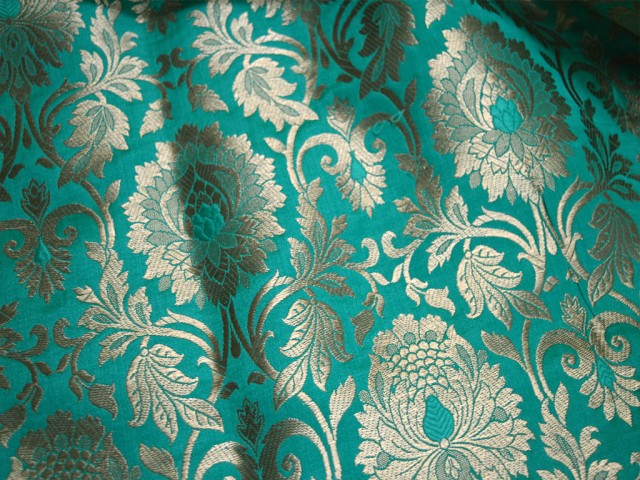 Rama Green and Gold Banarasi Brocade by the Yard clothing accessories Blended Silk for Wedding Dress Jacket Home Decor Cushion Cover festive wear Fabric