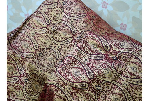 Indian maroon gold banarasi blended silk brocade fabric by yard banaras wedding dress sewing crafting costumes bridesmaid skirt lehenga cushion cover home furnishing fabric
