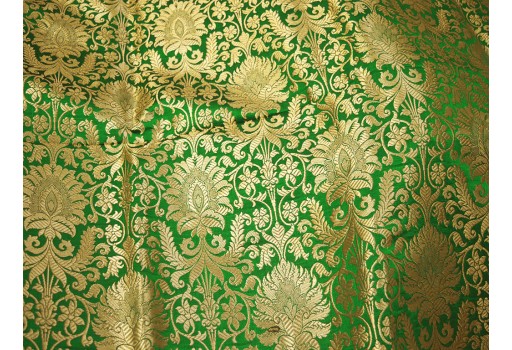 Green gold brocade fabric by the yard Indian banarasi lehenga wedding dresses bridesmaid costumes fabric sewing crafting home decor furnishing table runner cushion cover clothing accessories