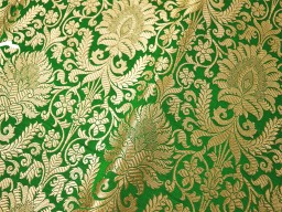 Green gold brocade fabric by the yard Indian banarasi lehenga wedding dresses bridesmaid costumes fabric sewing crafting home decor furnishing table runner cushion cover clothing accessories