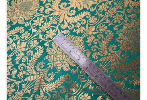 Brocade Blended Silk Sea Green Gold Weaving Banarasi Brocade By The Yard boutique material sewing accessories Wedding Dress Fabric