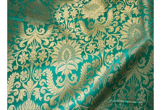Brocade Blended Silk Sea Green Gold Weaving Banarasi Brocade By The Yard boutique material sewing accessories Wedding Dress Fabric