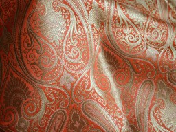 Indian blended silk fabric by the yard peachy orange banaras brocade wedding dress clothing accessory bridesmaid lehenga costumes making home furnishing table runner