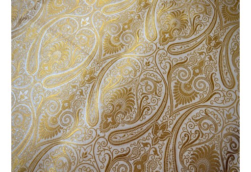Cream Brocade Woven Floral Design Blended Silk Beige Fabric By The Yard Indian Banarasi Jacket Sewing Material Bridal Clutches Fabric Wedding Dress Lehenga Making Skirt