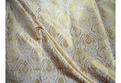 Cream Brocade Woven Floral Design Blended Silk Beige Fabric By The Yard Indian Banarasi Jacket Sewing Material Bridal Clutches Fabric Wedding Dress Lehenga Making Skirt