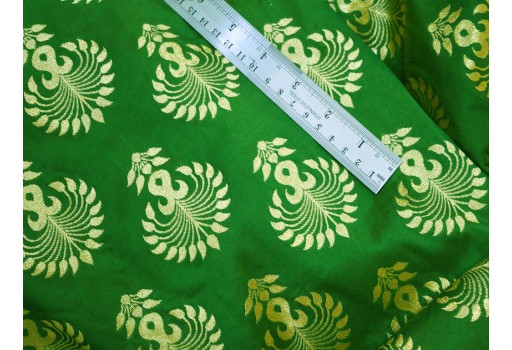 Green Varanasi Silk Brocade Fabric By The Yard Indian Banarasi Gold Zari Jacket Sewing Material Bridal Clutches Wedding Dress Lehnga Making Bridal Dresses
