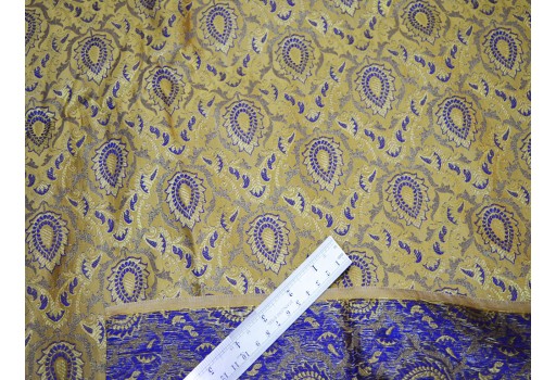 Banarasi Brocade By The Yard Dark Beige Blue Wedding Dress Fabric Wall Decor Gift Wrapping Christmas Supplies Lehenga Scrap Booking Projects garment accessories