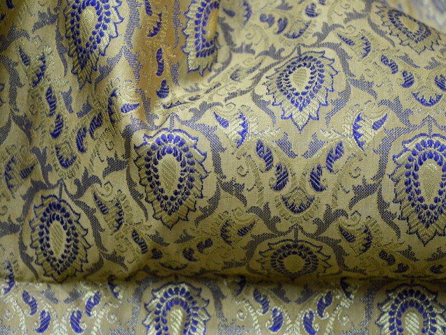 Banarasi Brocade By The Yard Dark Beige Blue Wedding Dress Fabric Wall Decor Gift Wrapping Christmas Supplies Lehenga Scrap Booking Projects garment accessories