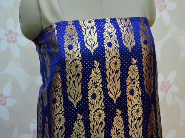 Silk Blended Brocade In Navy Blue And Gold Weaving Wedding Dress Material Indian Banarasi Costume Fabric By The Yard Party Wear Brocade clothing accessories