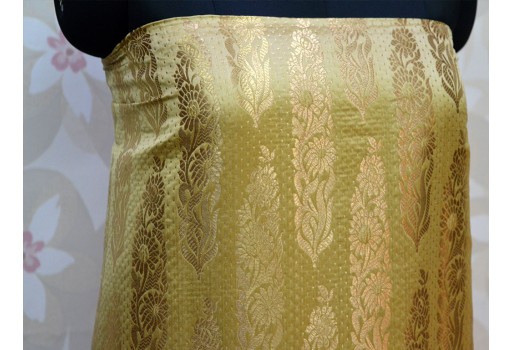 Wedding Dress Brocade By The Yard Indian Banarasi Fabric Crafting festive wear Material Cloth Curtain Beige With Golden Floral Varanasi Silk