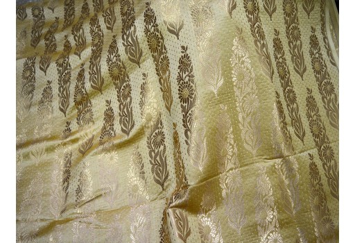 Wedding Dress Brocade By The Yard Indian Banarasi Fabric Crafting festive wear Material Cloth Curtain Beige With Golden Floral Varanasi Silk