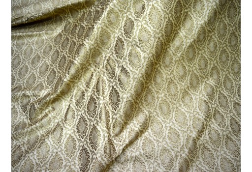 Beige woven brocade blended silk Indian banarasi wedding dresses making fabric by the yard bridal costume material home furnishing cushions brocade