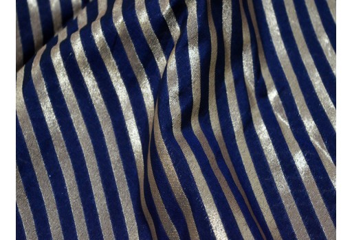 Costume Fabric Banarasi Brocade By The Yard Blended Silk Navy Blue Varanasi Gold Diagonal Stripes Design Brocade Crafting Varanasi Trousers Materials Bowtie Bridal Clutches Cloth