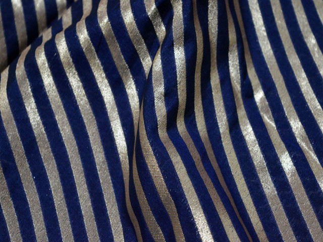 Costume Fabric Banarasi Brocade By The Yard Blended Silk Navy Blue Varanasi Gold Diagonal Stripes Design Brocade Crafting Varanasi Trousers Materials Bowtie Bridal Clutches Cloth