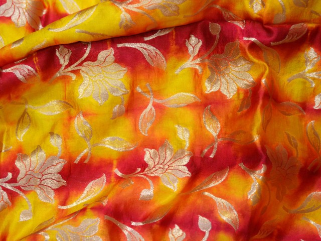 Banarasi Silk Gold Floral Design Fabric Red Yellow Brocade By The Yard Online Shopping Fashion Blogger Headband Shoe Laces Slipper Band Material Fabric