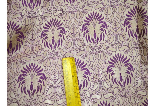 Indian Silk Beige Brocade By The Yard Headband Material Banarasi Jacket Midi Dress Golden Floral Purple Design Trousers Making Home Decoration Certain Making Pillows Cover Fabric