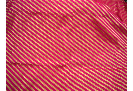 Indian brocade coral red diagonal strip wedding dress lehenga banaras fabric by the yard crafting bridesmaid gown cushion cover decorative sari party wear kurtis fabric