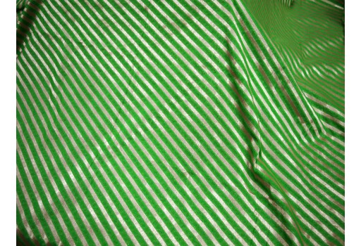 Golden green woven diagonal stripes design blended silk by the yard Indian banarasi brocade jacket sewing material bridal clutches wedding dress lehenga making banarasi fabric