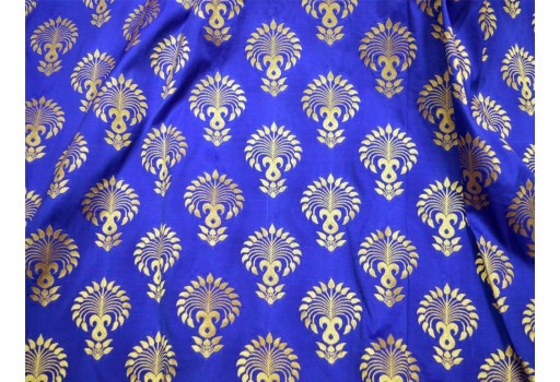 Benarasi Blended Silk Brocade By The Yard Floral Design Fabric Royal Blue Gold Occasion Curtain Making Material Outdoor Hair Crafting sewing accessories