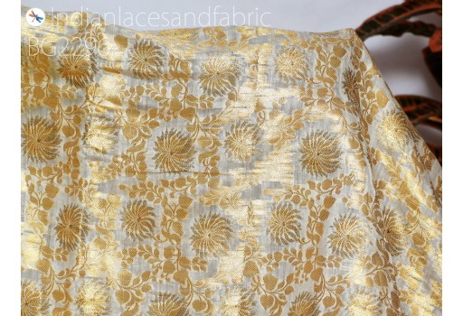 Indian cotton blended silk white brocade by the yard fabric headband material banarasi jacket wedding dress golden floral fabric trousers making brocade home decoration