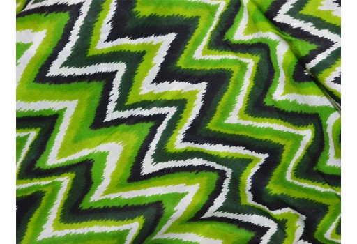 Block Printed fabric in Green with Chevron Zigzag Fabric