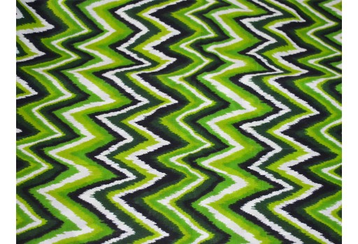 Block Printed fabric in Green with Chevron Zigzag Fabric