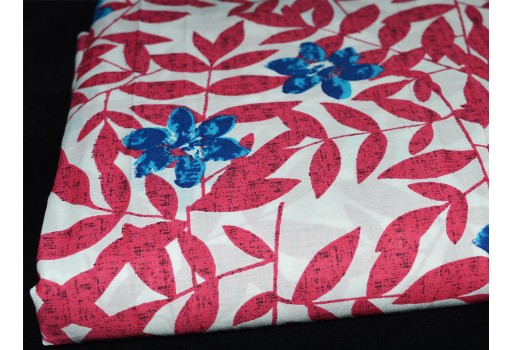 Red Floral Screen Printed Indian Pure Soft Cotton Fabric By The Yard Summer Skirt Dresses Tunics Quilting Sewing Crafting Baby Nursery Cribs Pillow Cushion Covers Curtains