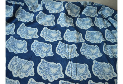 Indian Indigo blue cotton by the yard fabric vegetable dyed elephant pattern sewing crafting clothing accessories summer wear dresses home décor table runner fabric