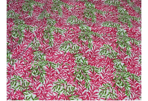 Green And Fuchsia Soft Cotton Indian Pure Screen Printed Fabric By The Yard Summer Skirts Dresses Tunics Quilting Sewing Crafting Baby Nursery Cribs Cushion Cover Curtains Home Decor Fabric